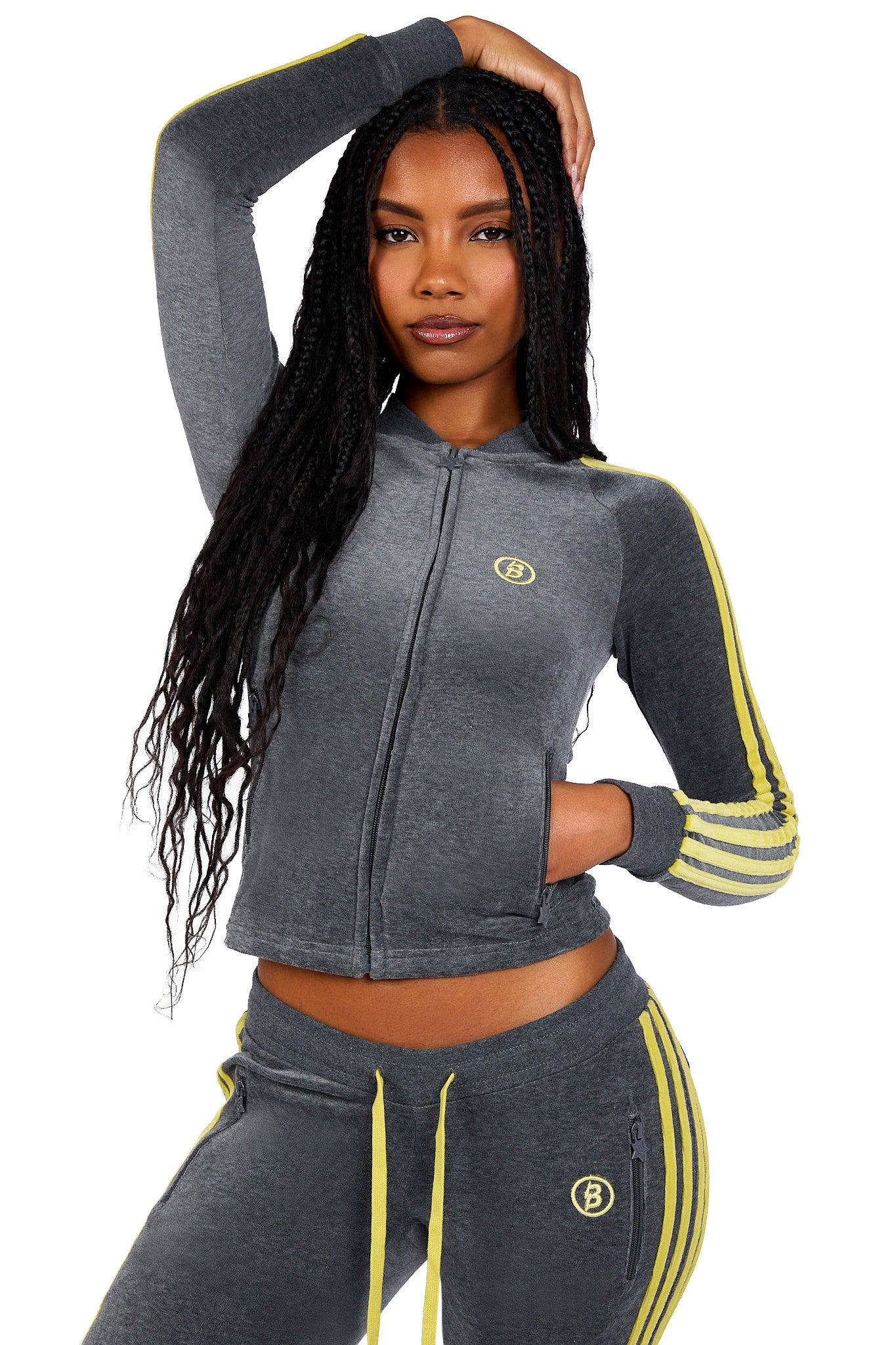 BODY VELOUR TRACK JACKET (CHARCOAL/LIME YELLOW)