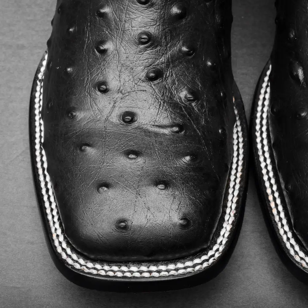 Black Ostrich Leather Boots - Square Toe