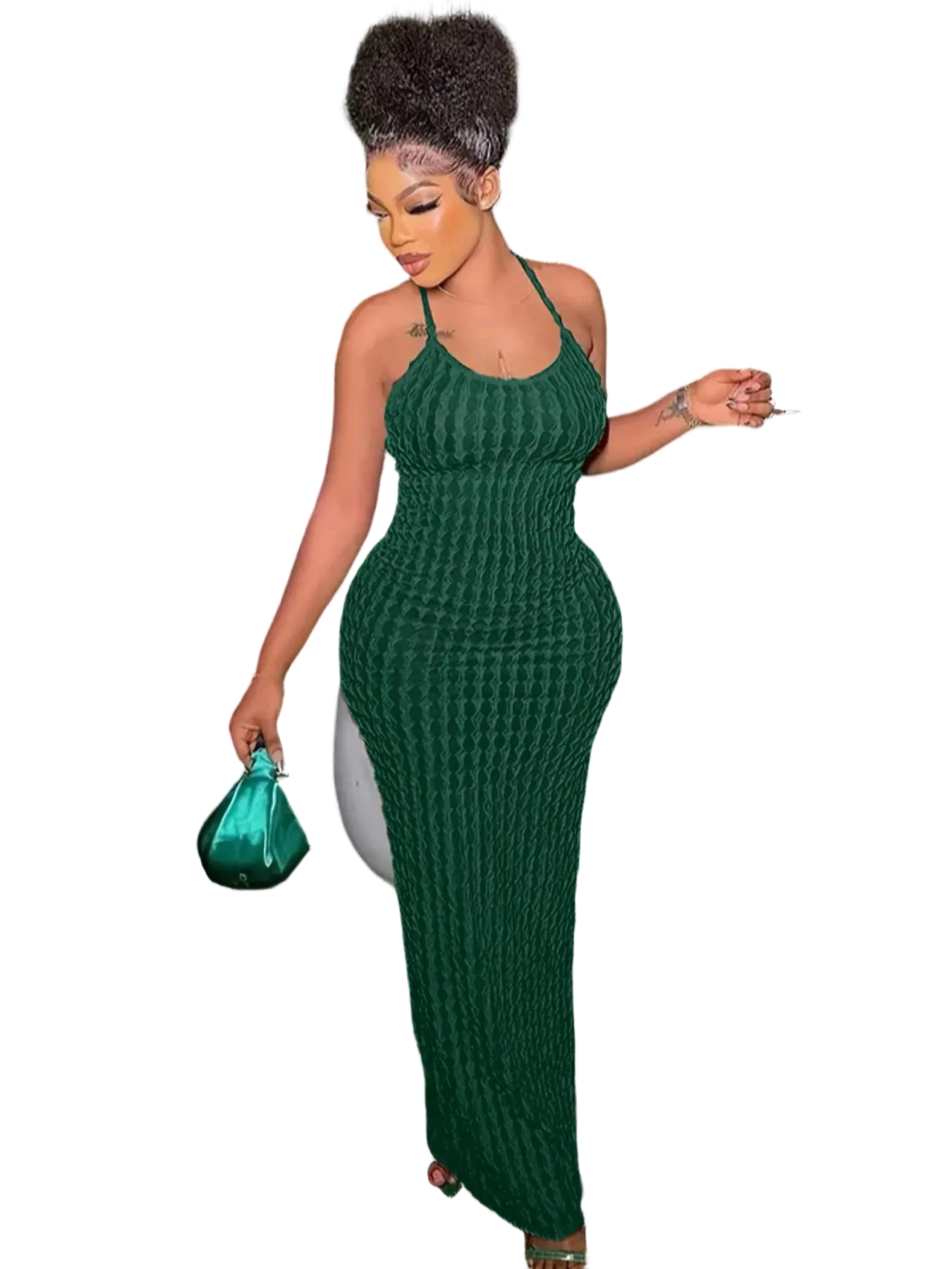 Women’s Solid Criss Cross Backless Cami Maxi Dress with Frill Trim