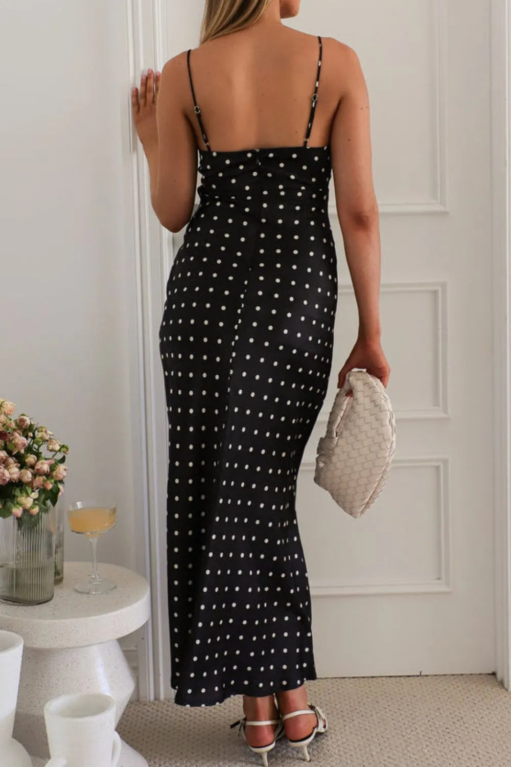 Polka Dot Square Neck Midi Cami Dress