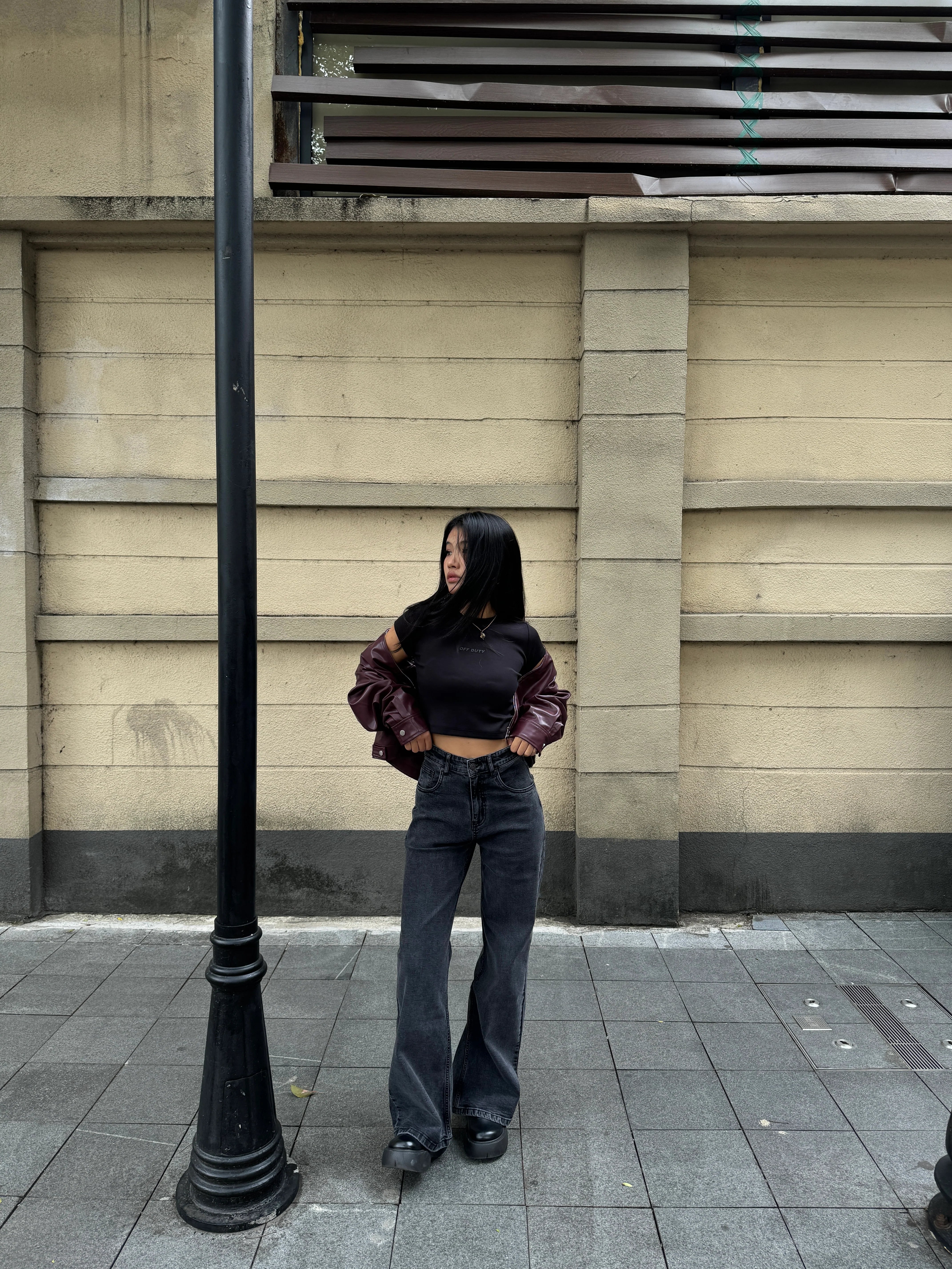 Charcoal Wide Leg High Rise Jeans