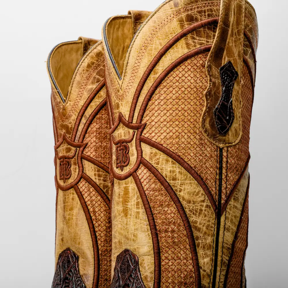 Brown Hand-Tooled Leather Boots - Square Toe