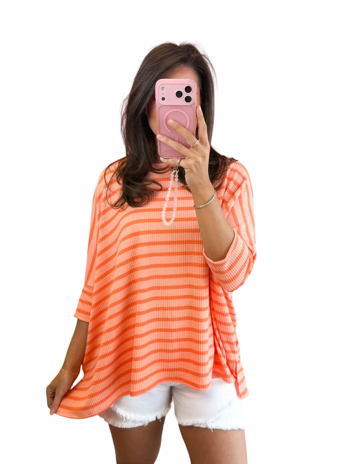Women’s Spring Striped Raised Rib 3/4 Sleeve Top