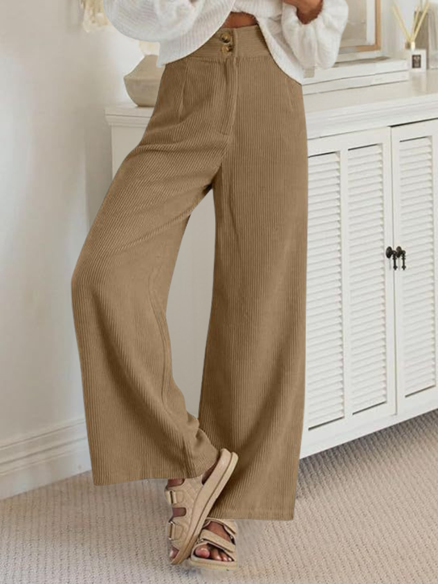 Women's  Elastic Waist H-Line Wide Leg Pants Daily Going Out Pants Apricot Casual Split Joint Plain Spring/Fall Pants