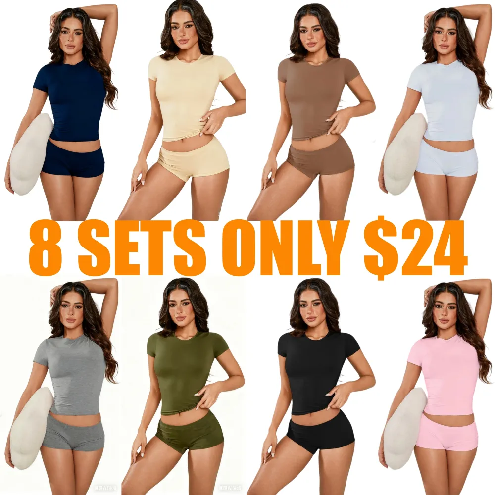 Women's Solid Crop Tee & Boxer Shorts Loungewear
