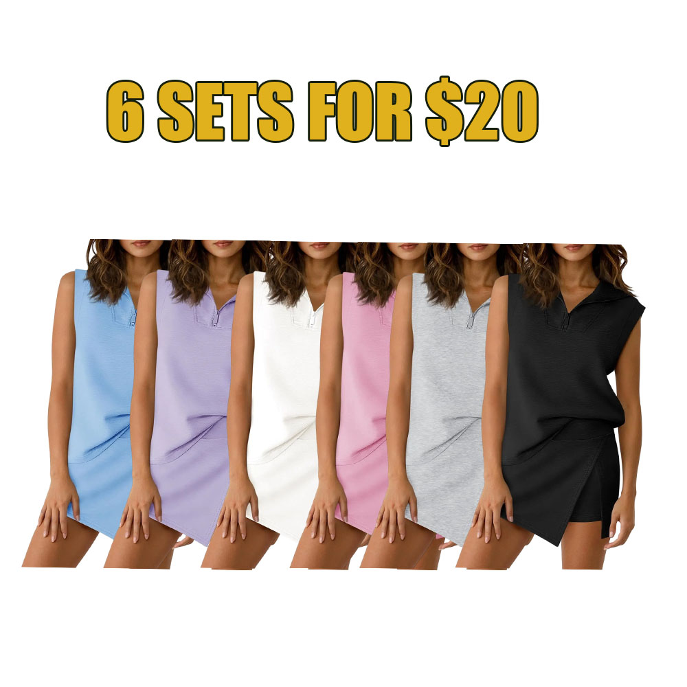 Active Chic 2-Piece Skort Set – Sleeveless Half-Zip Top & Flowy Tennis Skirt