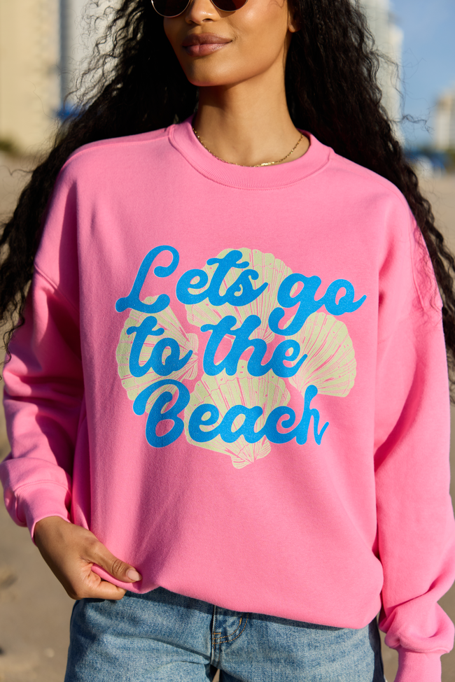 Let's Go To The Beach Pink Graphic Sweatshirt