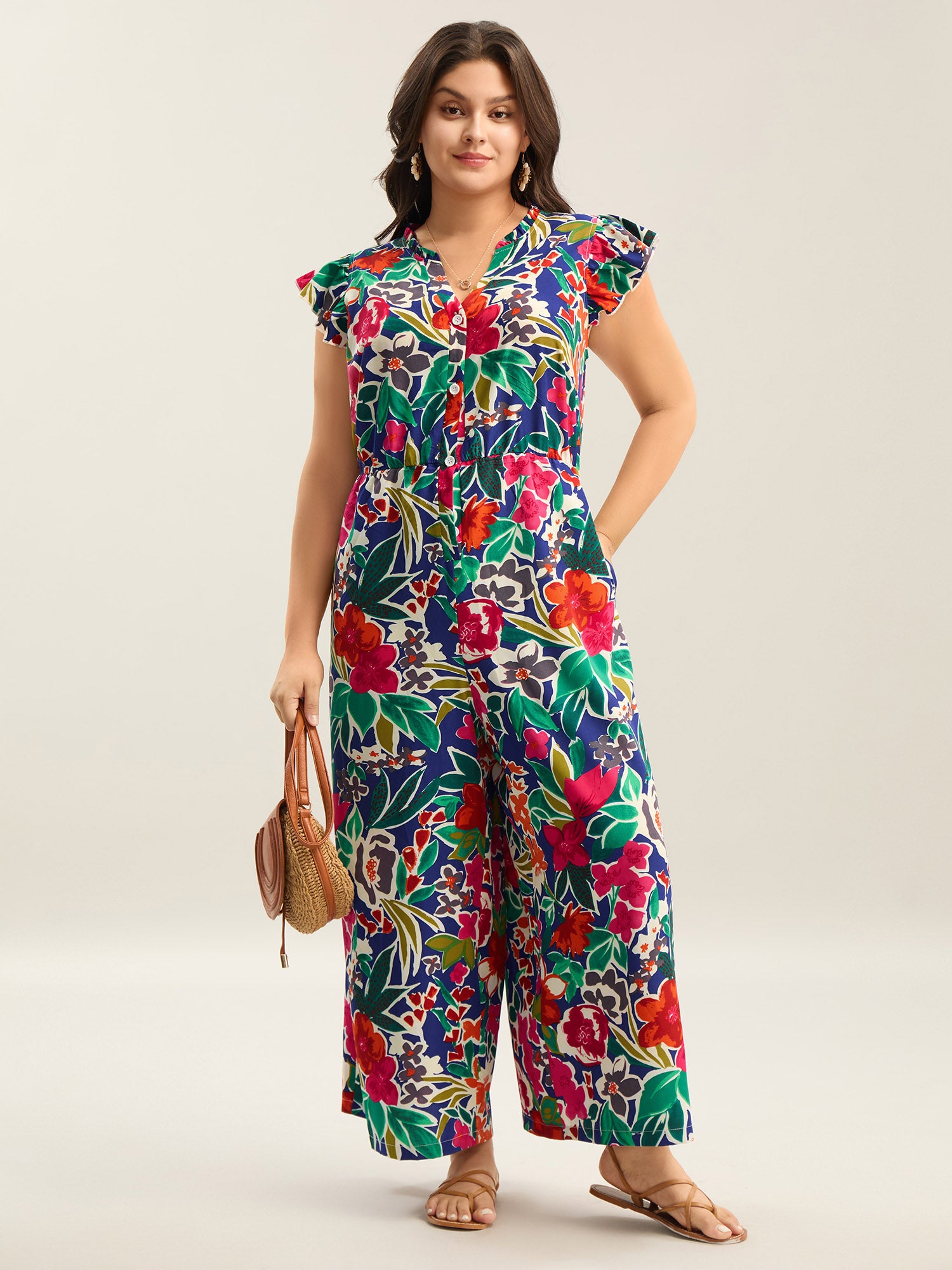 Sunkissed Floral Print Button Wide-Leg Jumpsuit