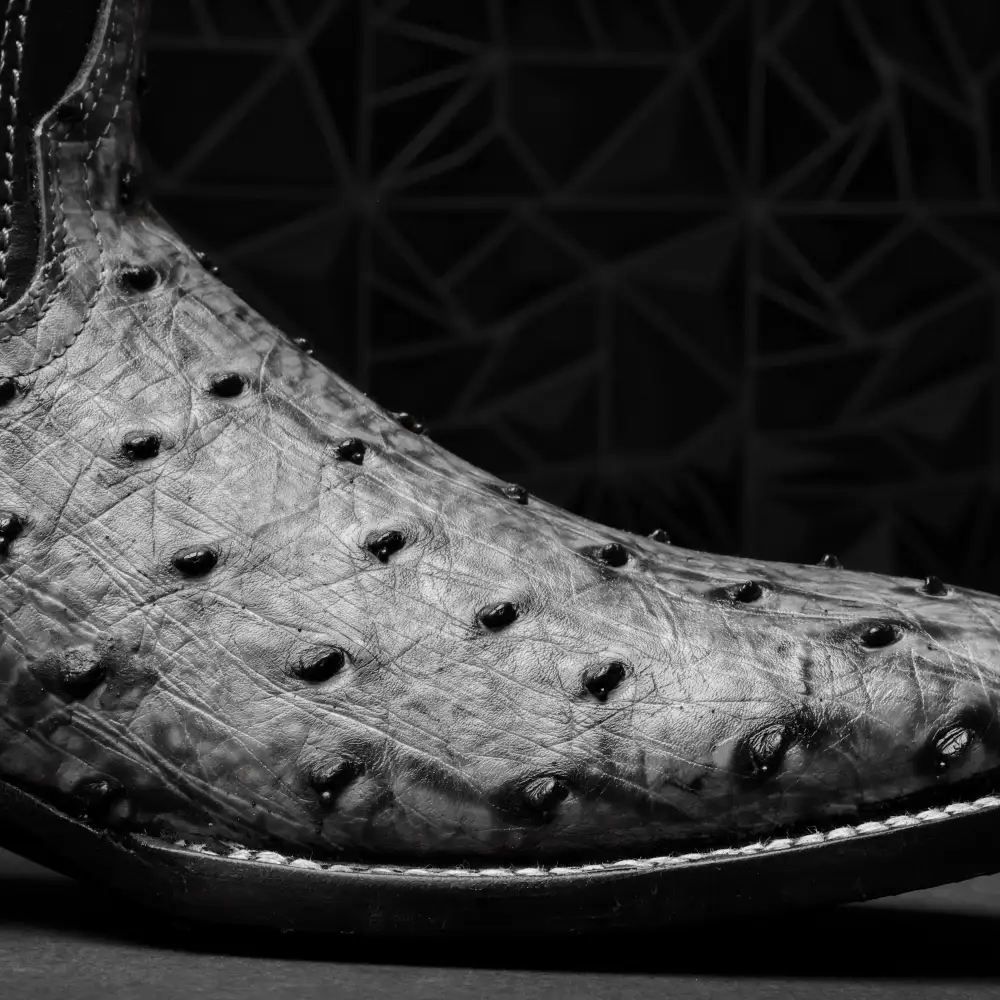 Grey Ostrich Leather Boots - Square Toe