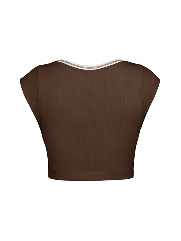 Split-Joint Cap Sleeve Skinny Deep V-Neck Vest Top