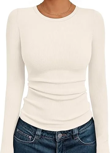 🔥8- PACK Women's Long Sleeve Blouses Shirts with Ribbed Knit Work Office Basic Tops