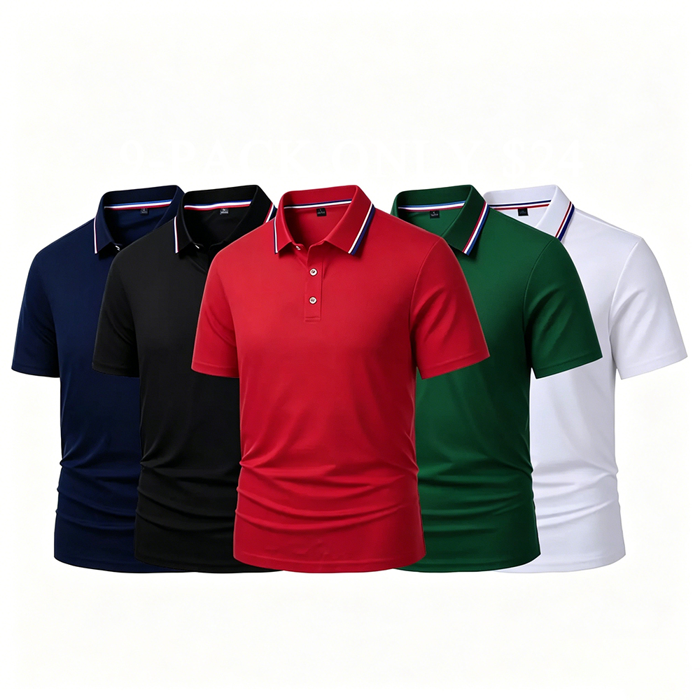 Men's Quick Dry Color Block Striped Polo Shirt