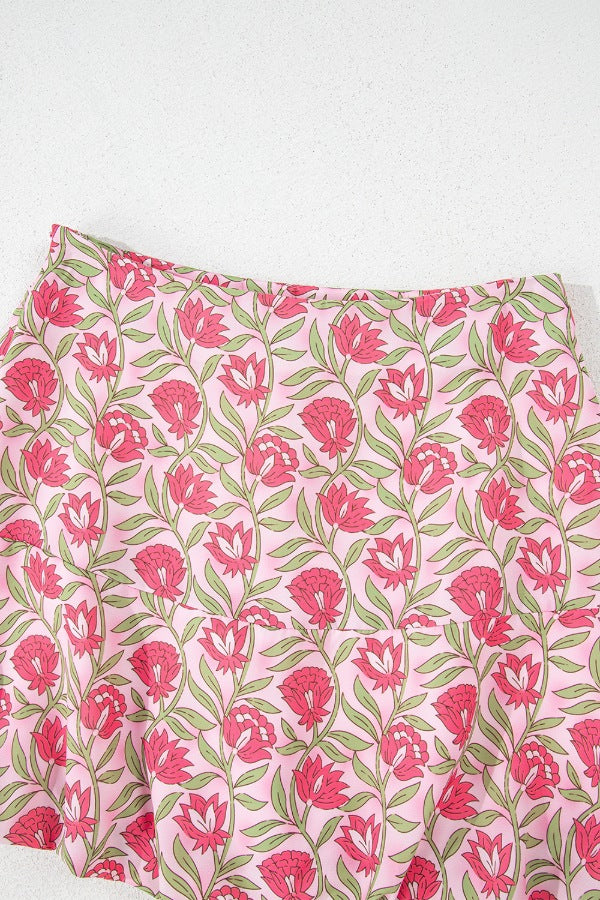 Floral Print Cropped Tank and Mini Skirt Set