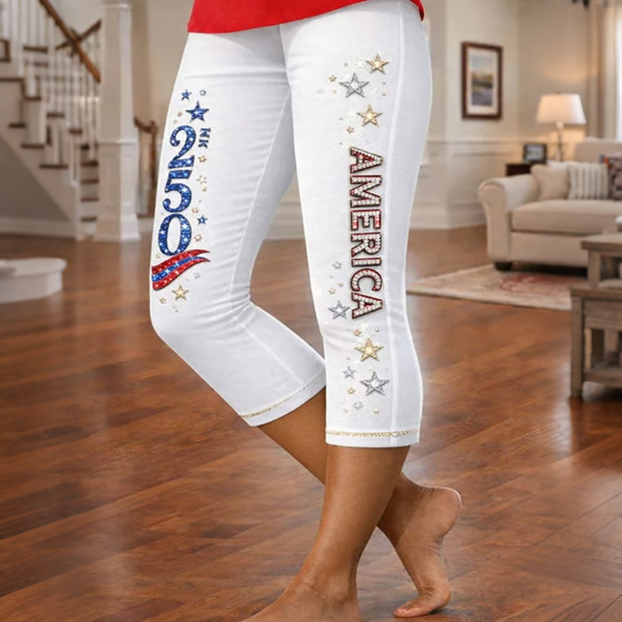 Women'S Casual American 250th Anniversary Commemorative Print Cropped Leggings