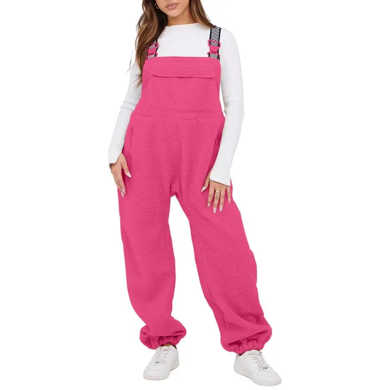 Women Fleece Overalls One-piece Bibs Jumpsuits