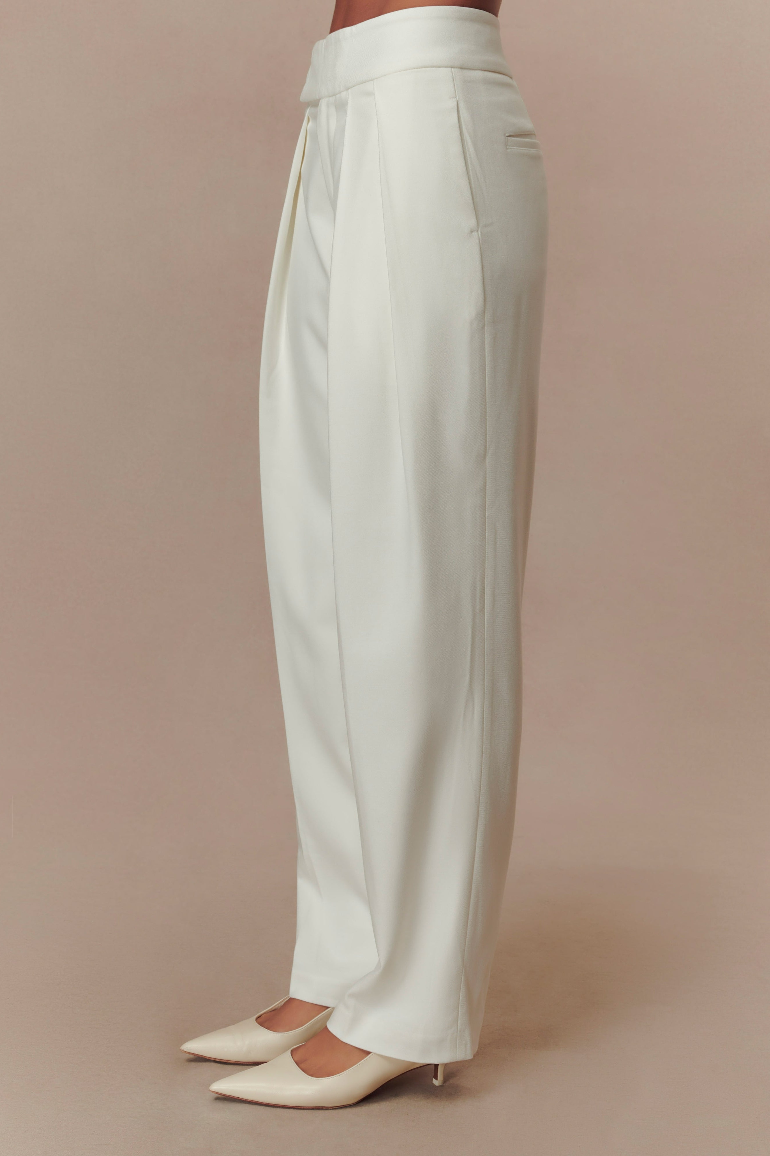 Ivory Pleated High Waisted Pants