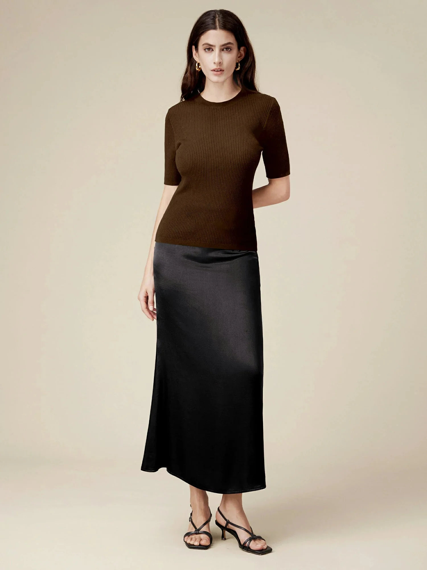 100% Lyocell Ribbed Knit Slim Fit Top