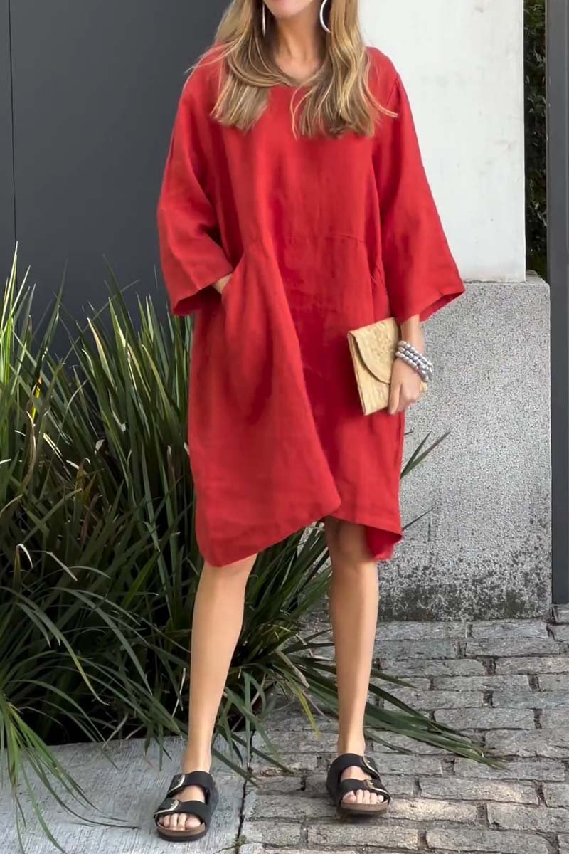 Women Casual solid color cotton and linen dress