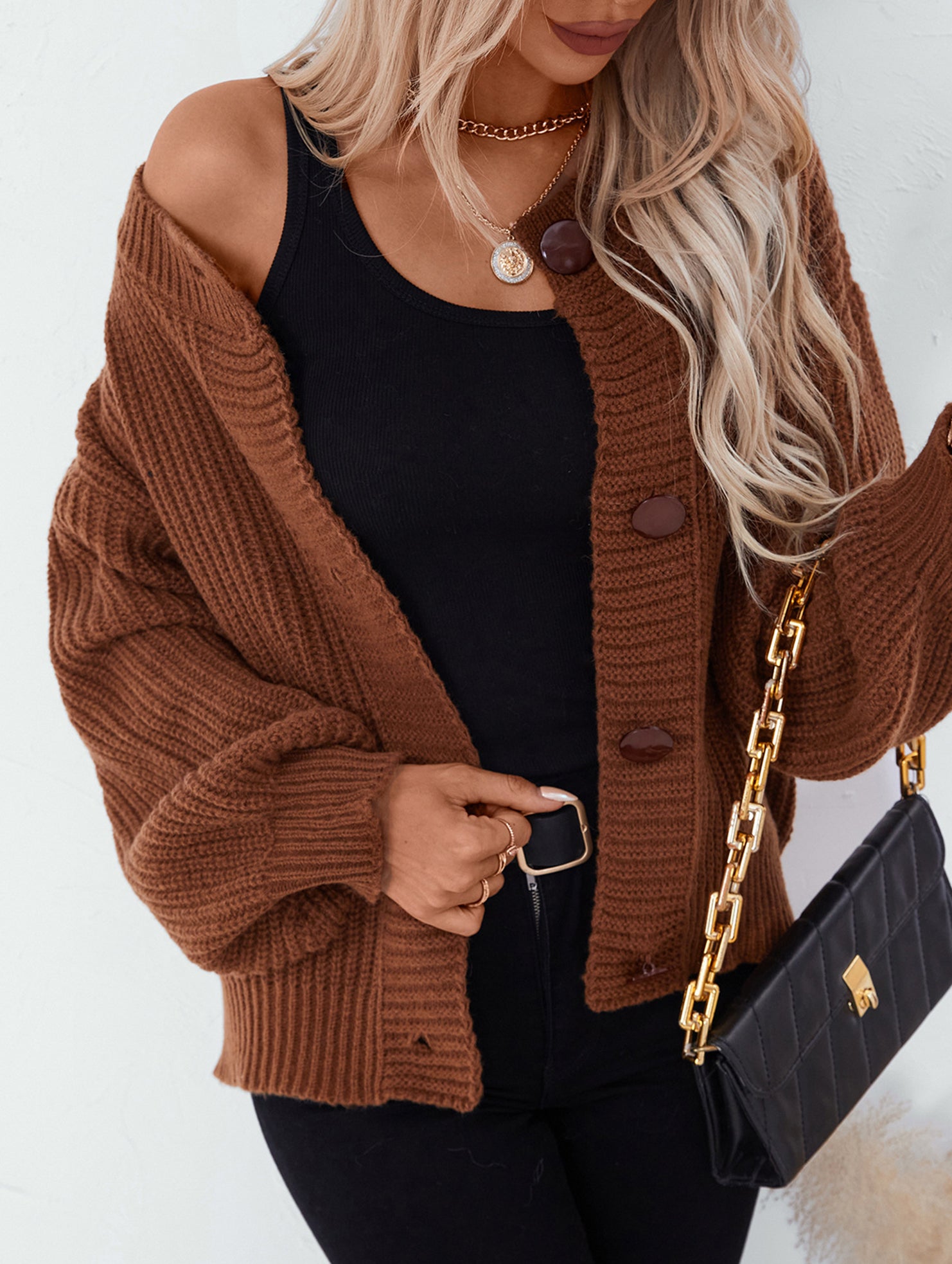 Solid Color Button Knit Cardigan Sweater