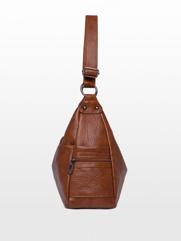 Vintage Solid Color Split-Joint Leather Shoulder Bag