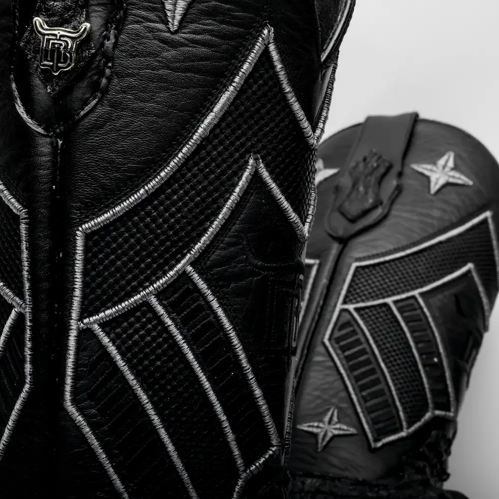 Black Snapping Turtle Leather Boots - Square Toe