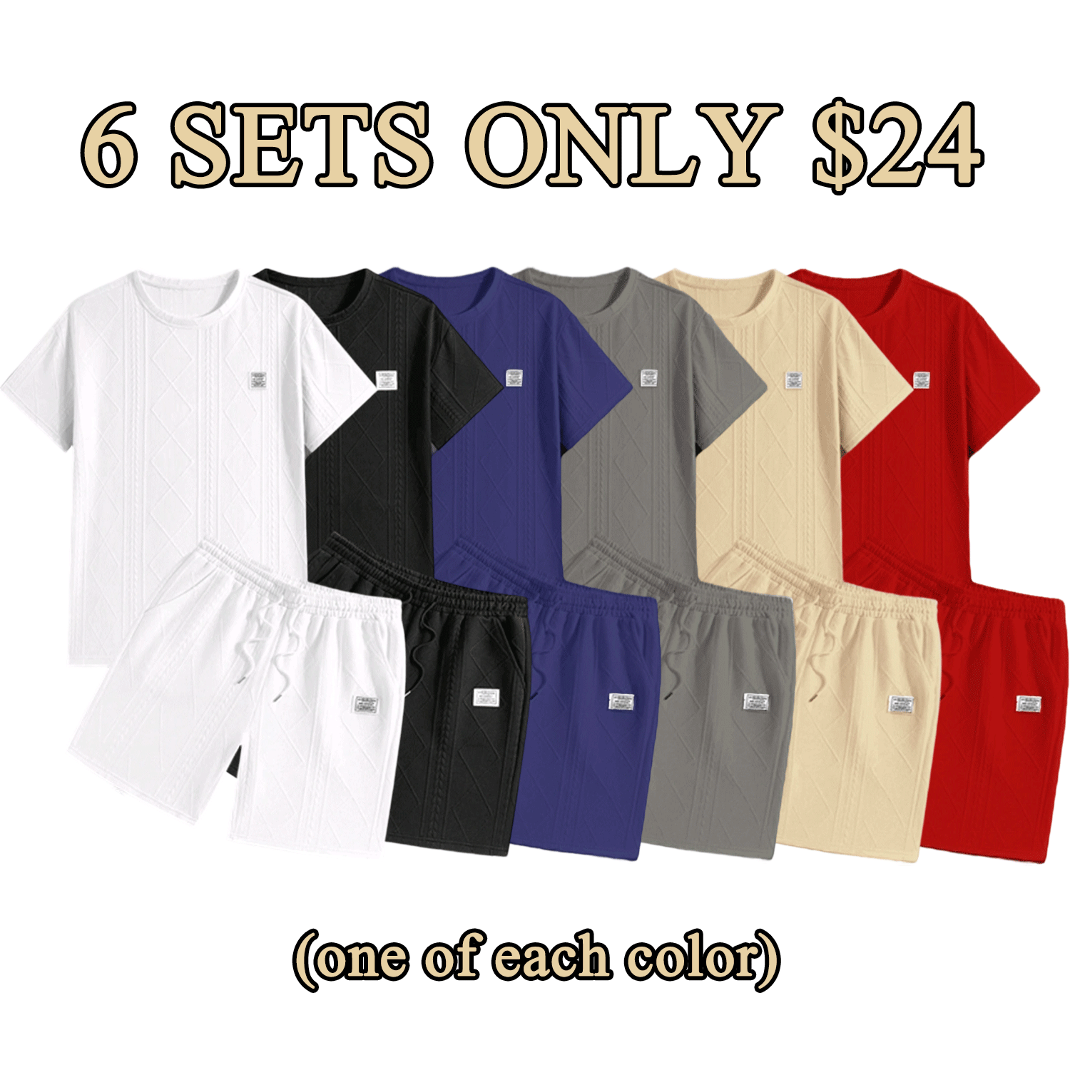 Men’s Textured Summer Two-Piece Set – Short Sleeve Tee & Drawstring Shorts