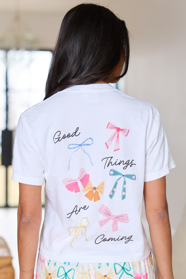 Good Things Multi Bow White Boxy Graphic Tee