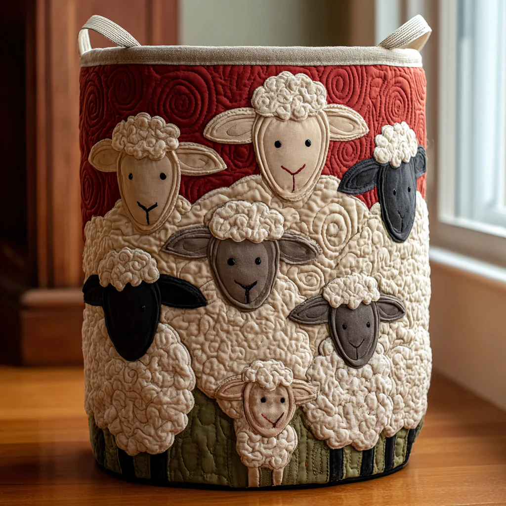 Sunny Sheep Quilted Laundry Basket