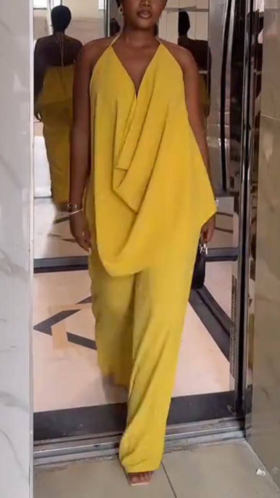 Womens Neck Hanging Solid Color Casual Set