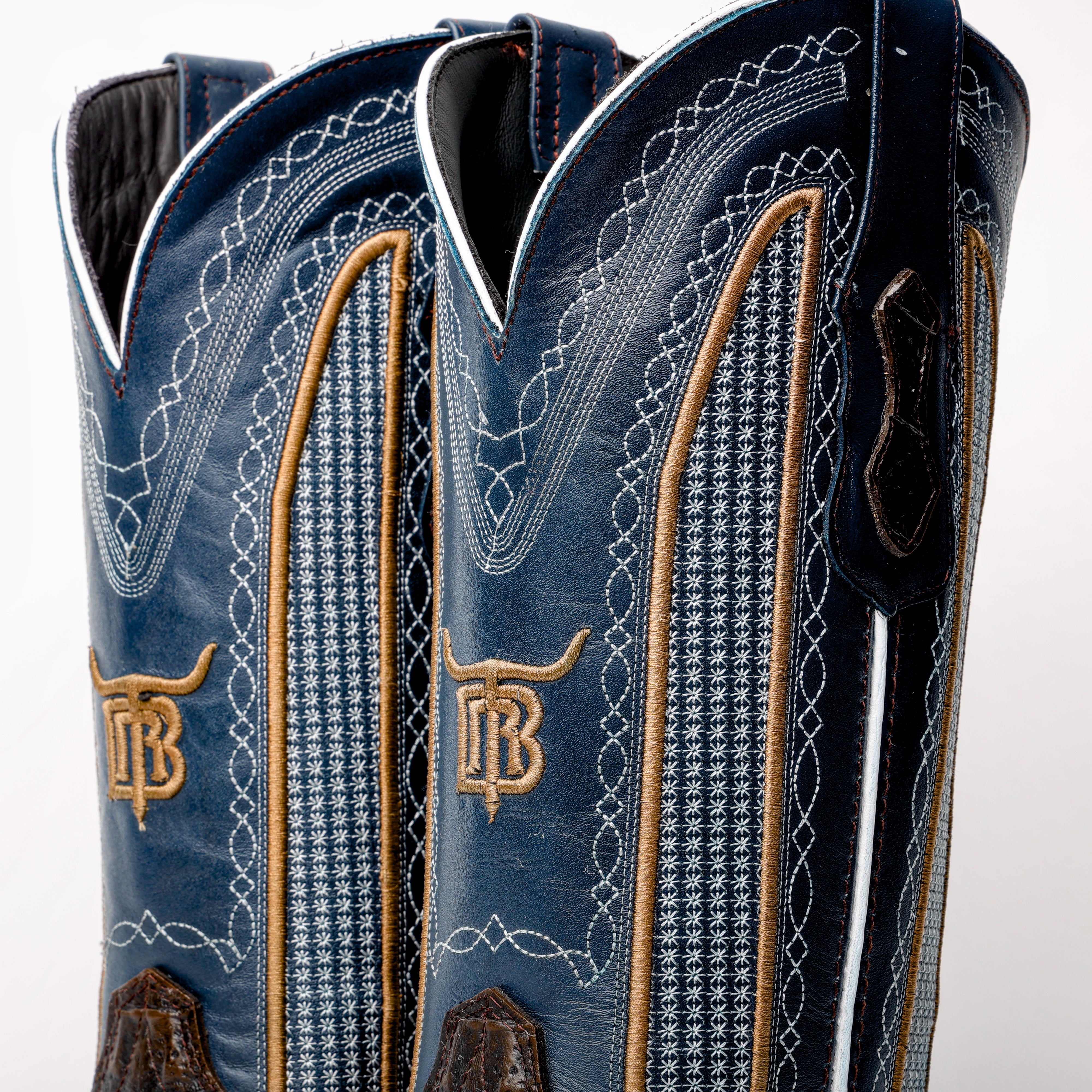 Dark Chocolate Caiman Neck Leather Boots - Square Toe