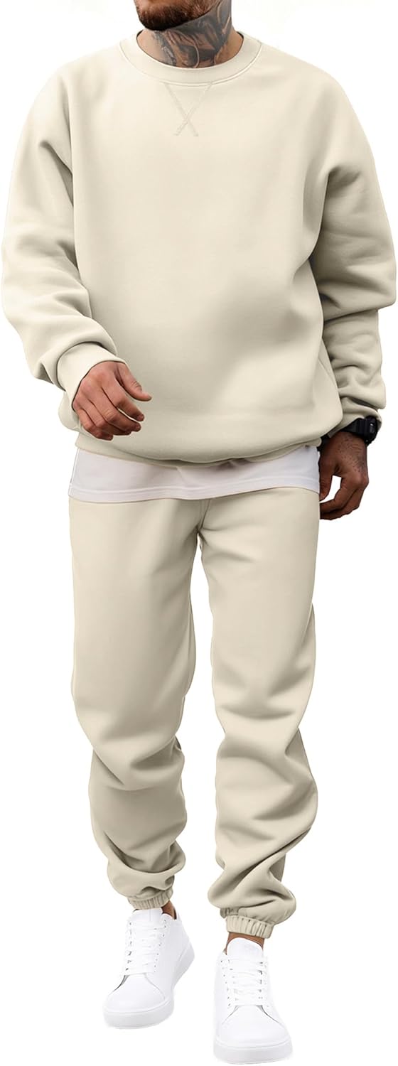Men's 2 Piece Outfits Crew Neck Sweatshirt Tracksuit & Joggers Sweatpants Sweatsuit Set