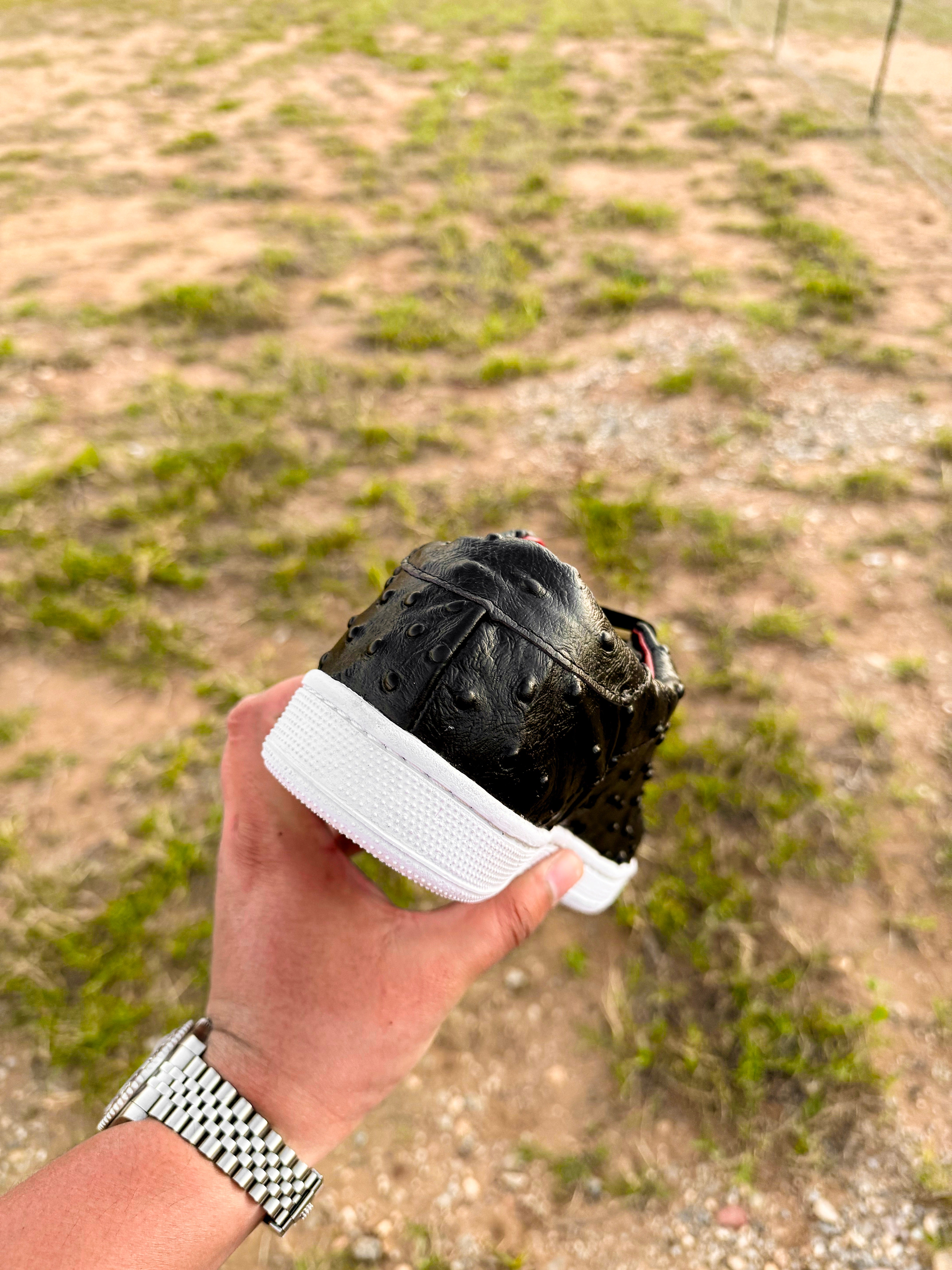 Black Ostrich Leather Shoes