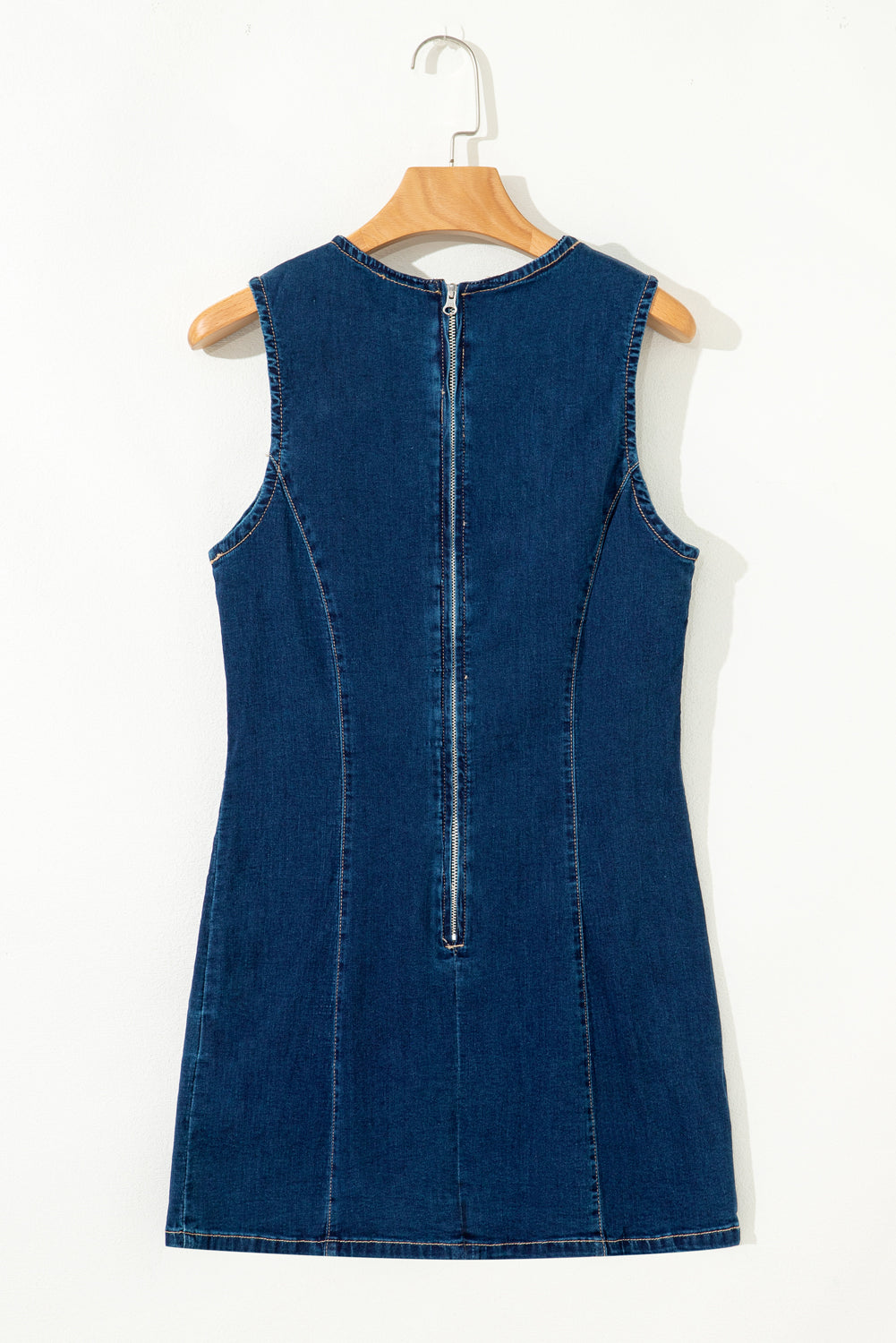 Dirty blue Sleeveless Zipped Bodycon Denim Short Dress