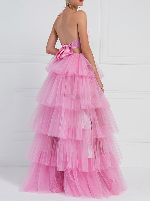 Solid Color Ruffled Pleated A-Line Asymmetric Skirt Bottoms