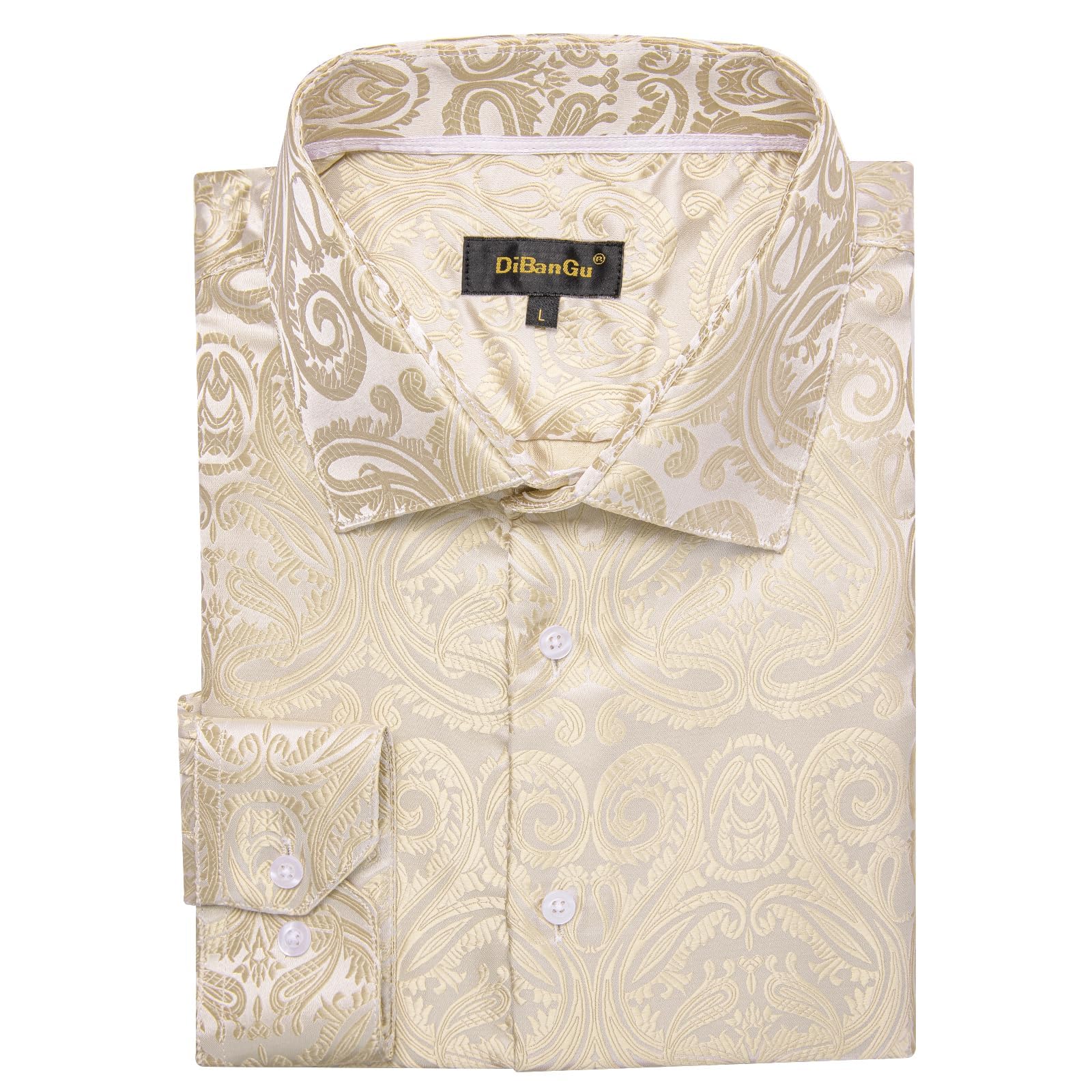 Men's Paisley Dress Shirt Long Sleeve Wrinkle Free Button Down Cowboy Shirts - Champagne&paisley