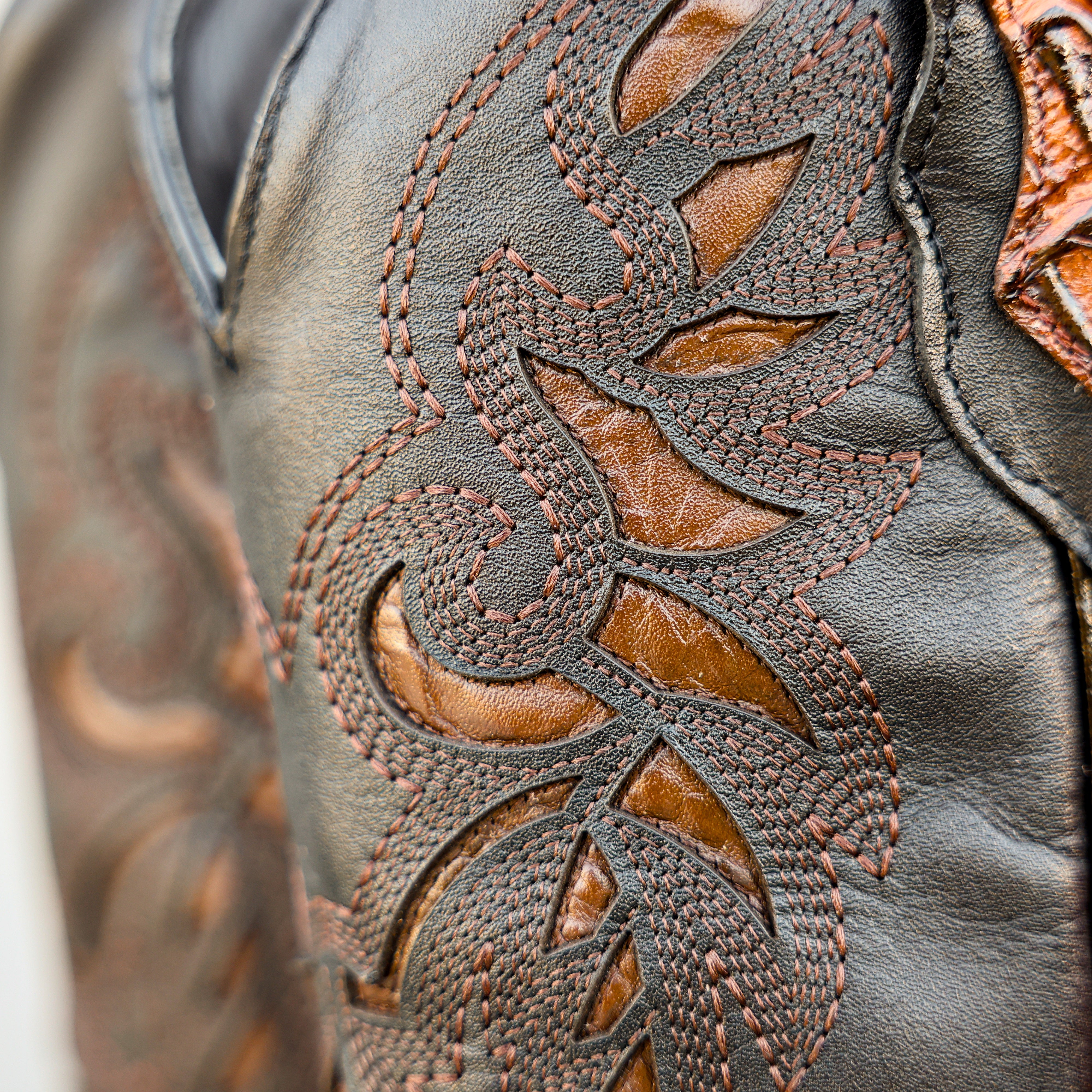 Cognac Caiman Neck Leather Boots - Square Toe