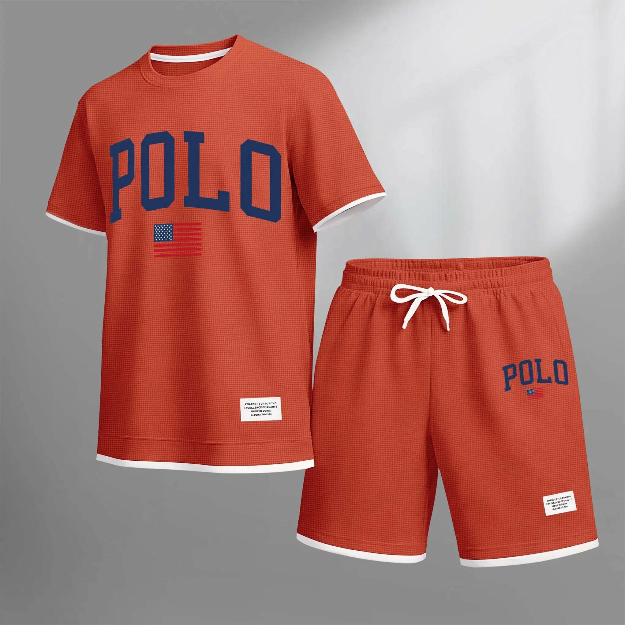 Men’s Printed Polo Shirt & Drawstring Shorts Set – Casual Summer 2-Piece Outfit