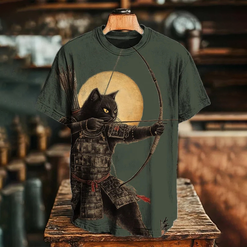 Men's Shooting Arrows Black Cat Art Print Casual T-shirt