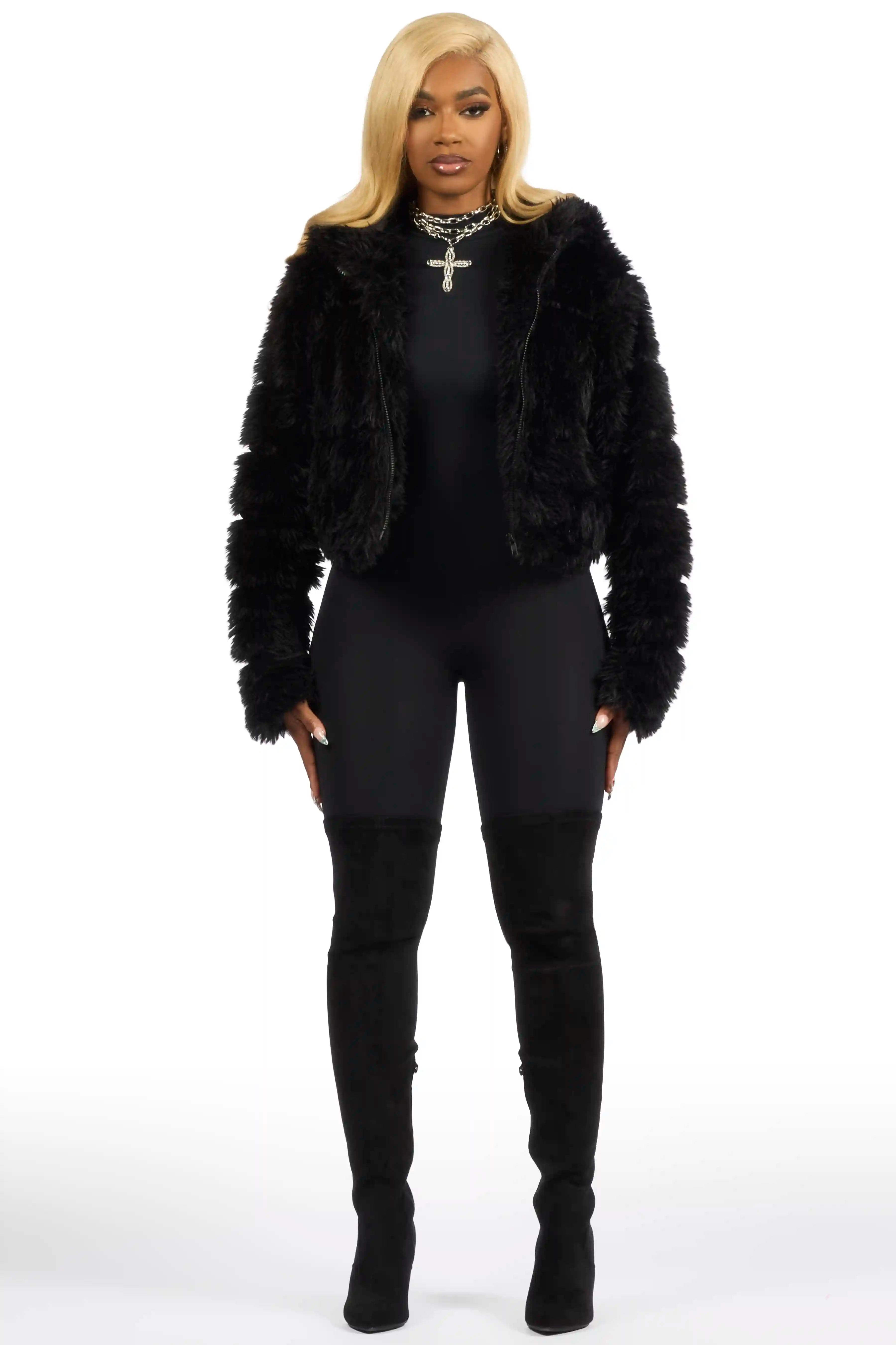 Kristin Black Fur Jacket
