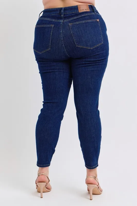 Blue Full Size Midi Rise Tummy Control Classic Skinny Jeans Plus Size