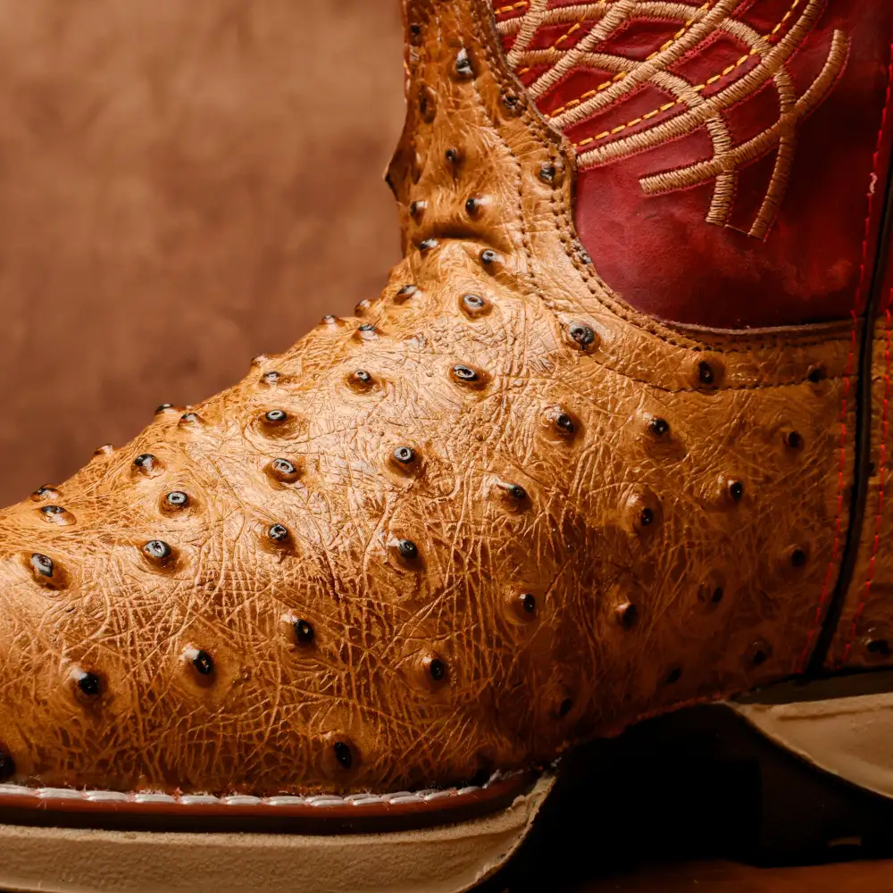 Honey Ostrich Leather Boots With 3D Lightweight Sole - Composite Toe