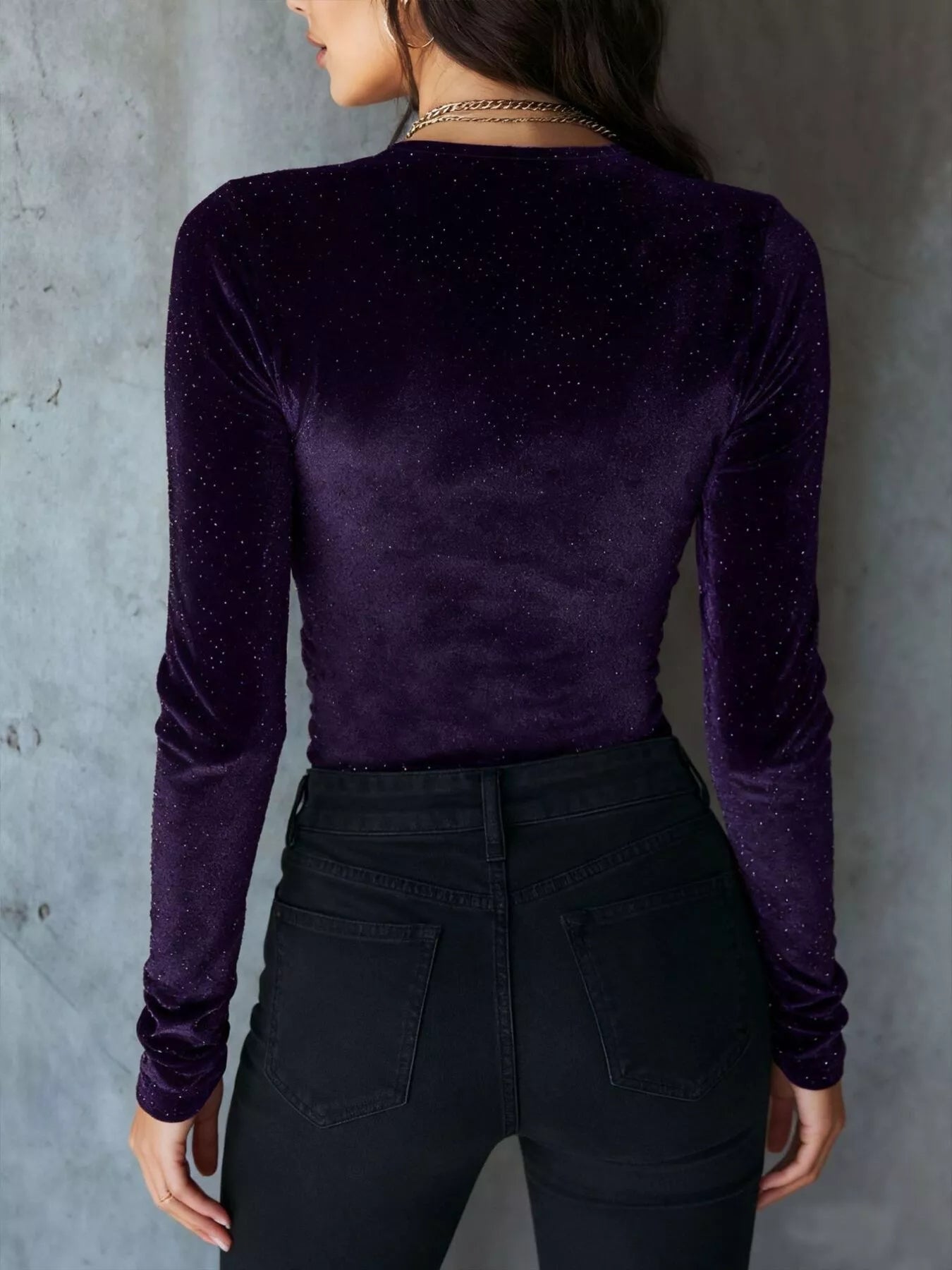 Velvet Ruched Long Sleeve T-Shirt