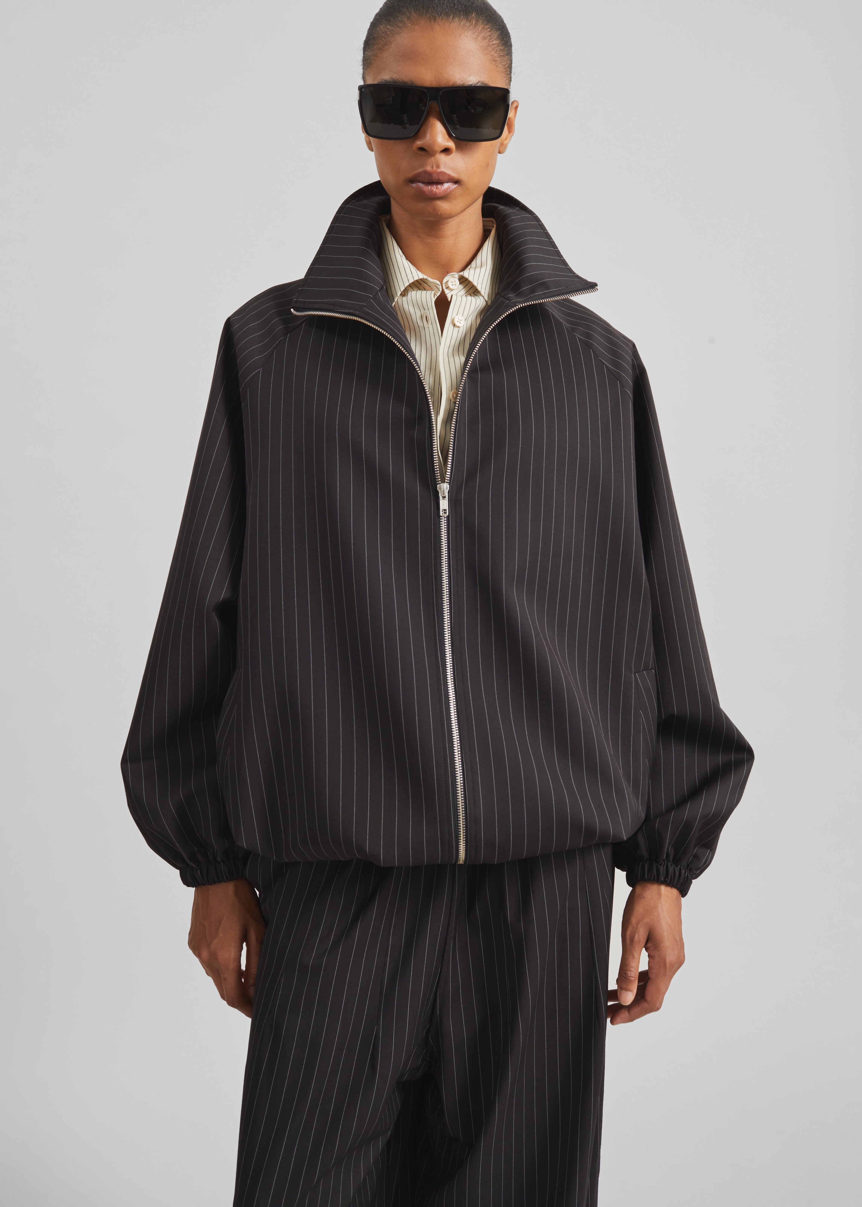 Baxter Track Jacket - Black/White Pinstripe