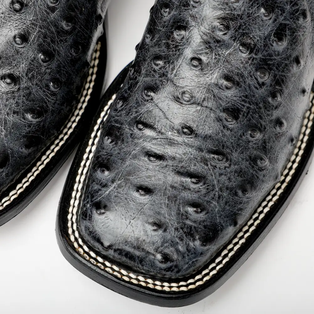 Grey Ostrich Leather Boots - Square Toe