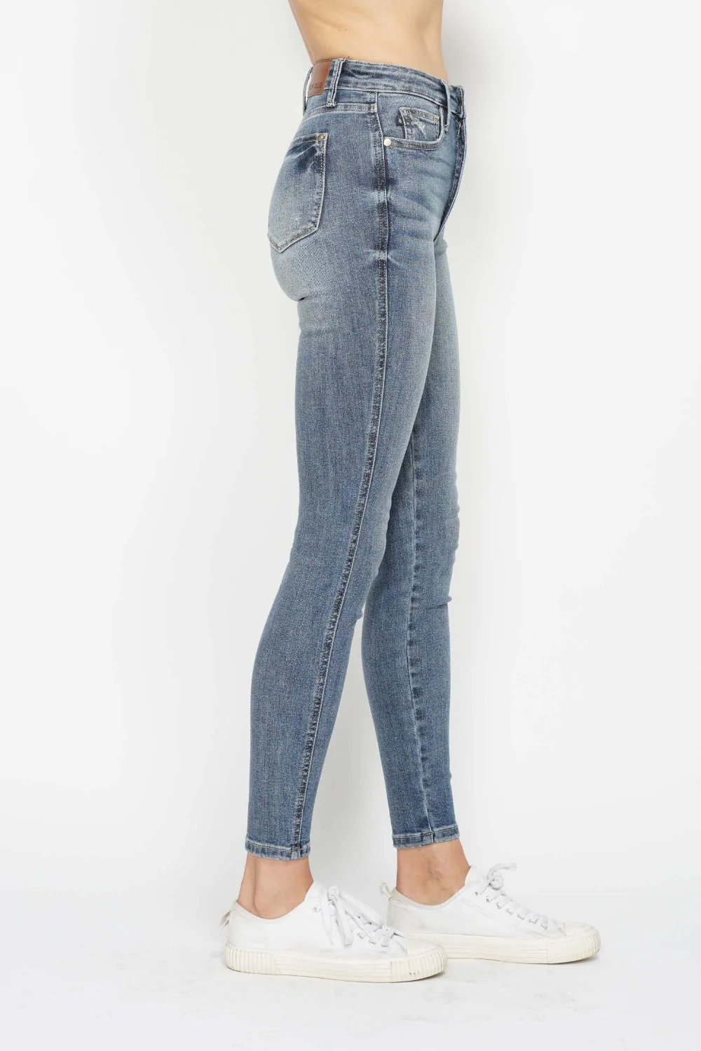 Blue Full Size Tummy Control Contrast Wash Skinny Jeans