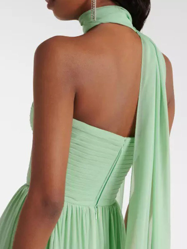 Solid Color Pleated Sleeveless Tube Vacation Chiffon Maxi Dresses