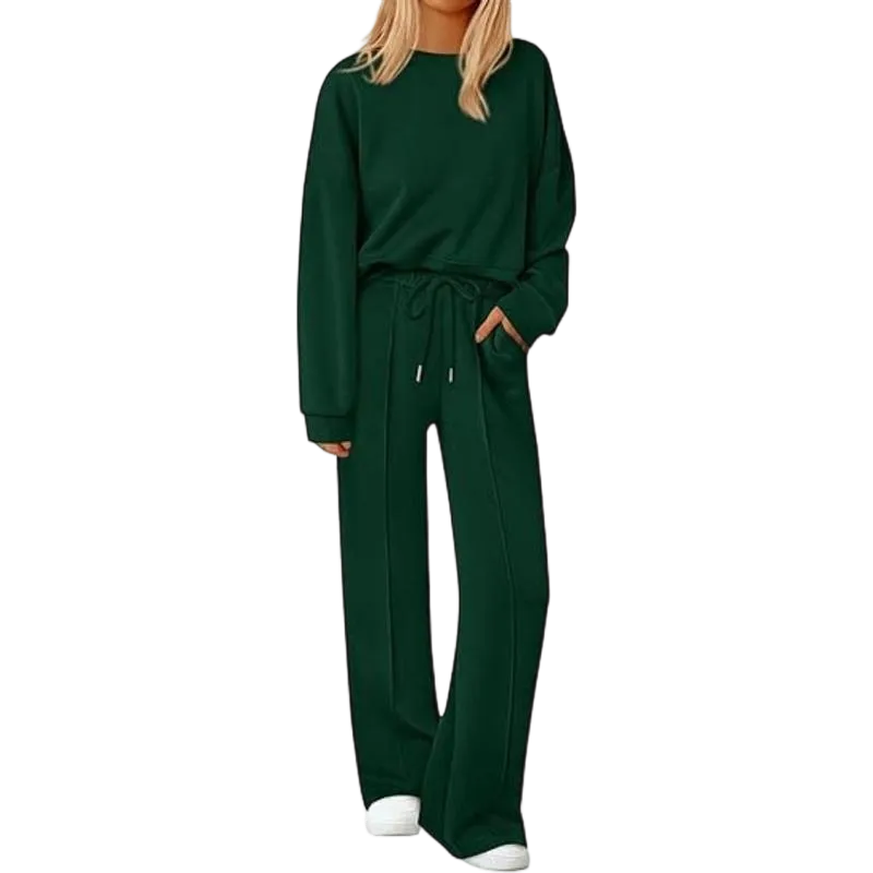 Women Fall Trendy Long Sleeve Sweatshirt Wide Leg Pants