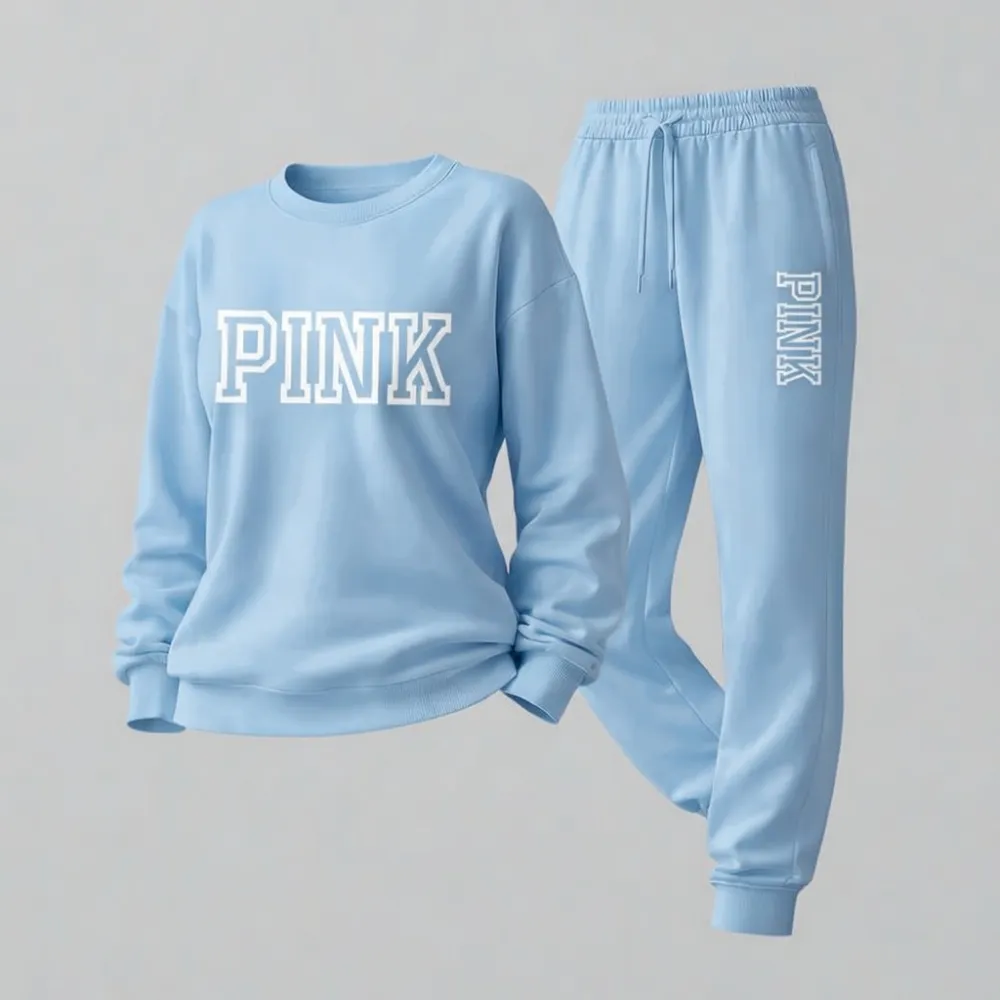 Women’s Pink Letter Print Sweatshirt & Track Pants Set