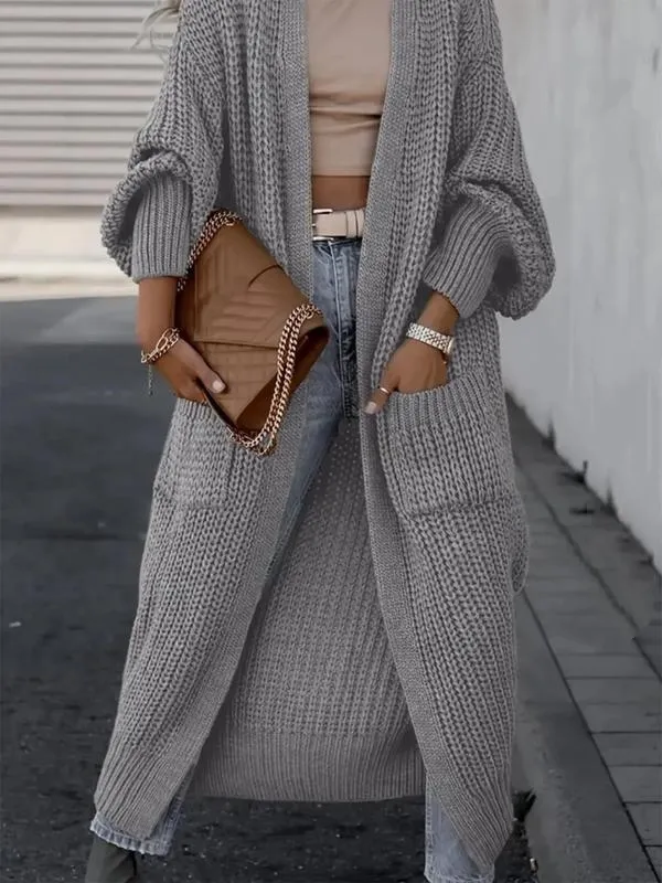 Women's Solid Drop Shoulder Long Cardigan