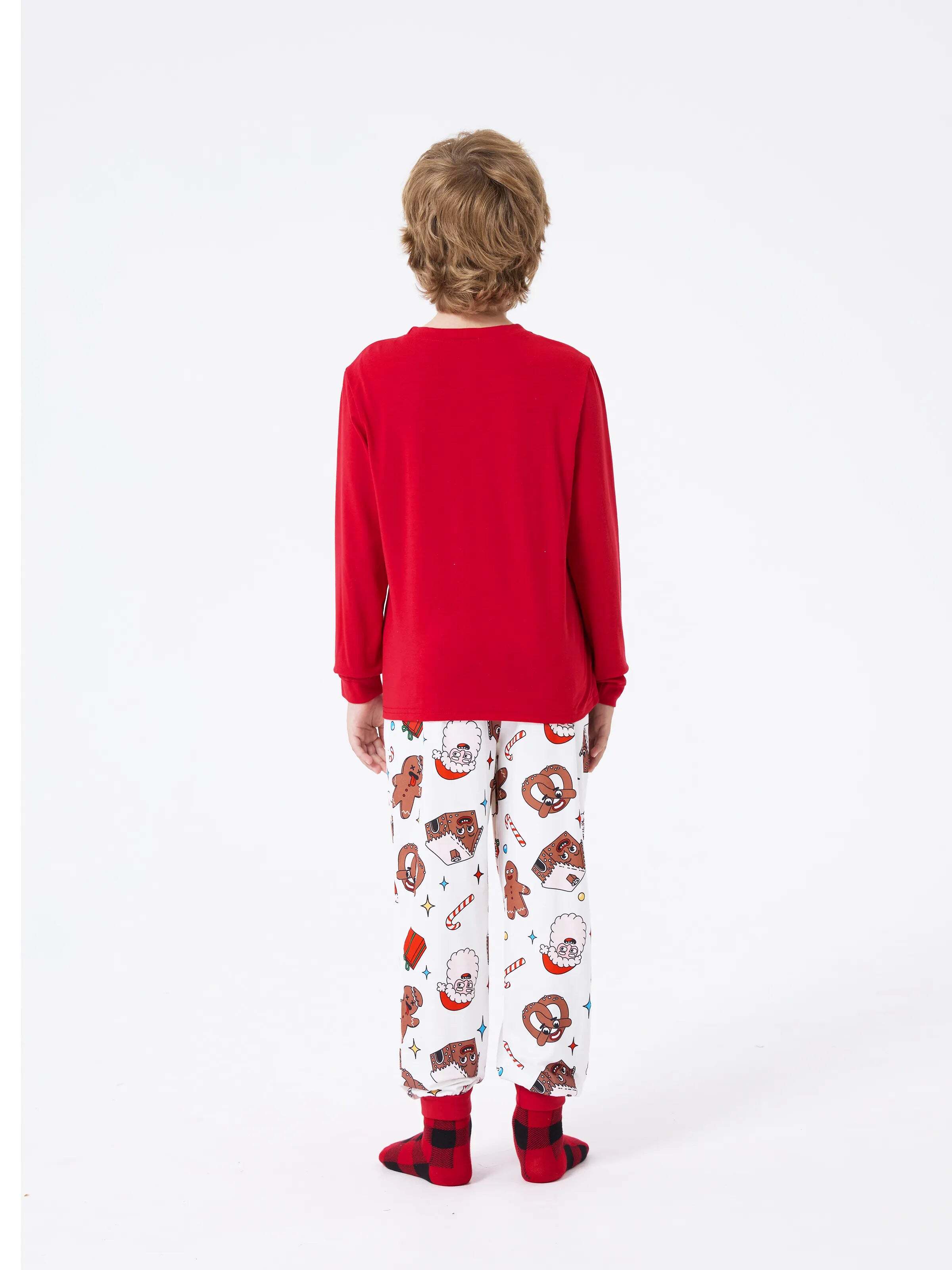 Christmas Matching Family Pajamas Set Gingerbread and Santa PJS with Christmas Socks Red